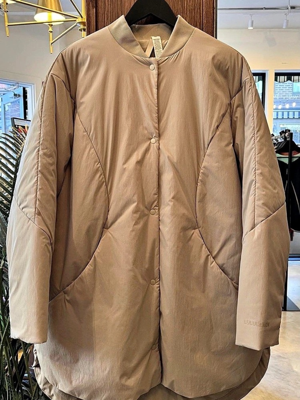 Lululemon Insulated Quilted Long Bomber Puffer Jacket - grey beige